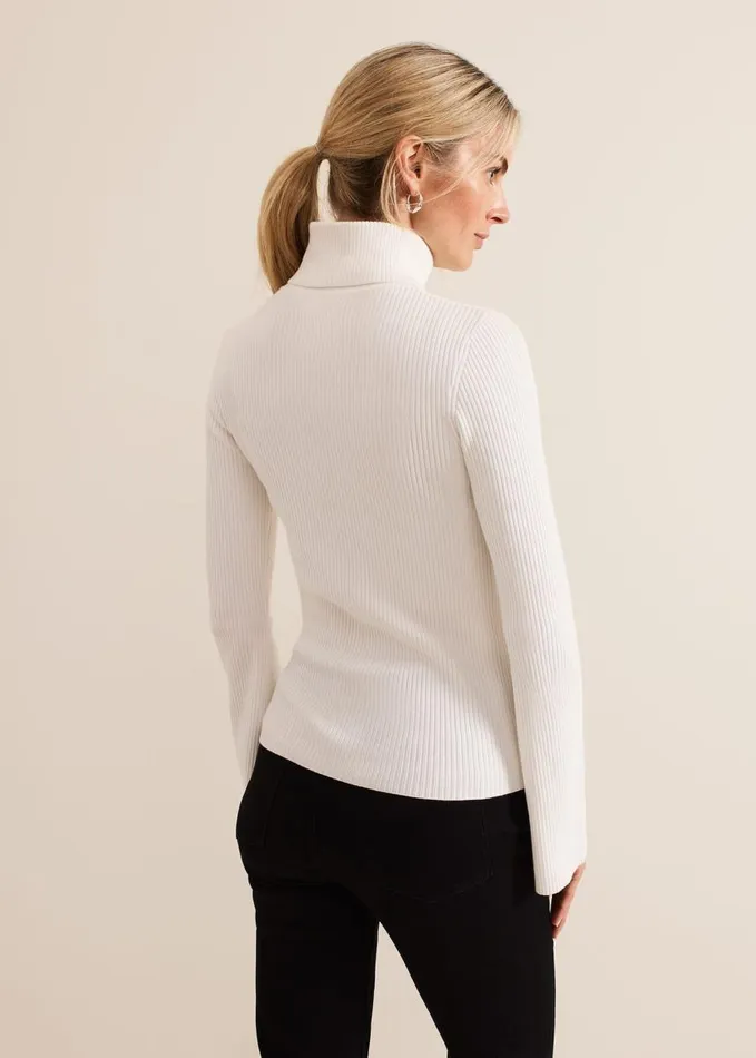 Phase Eight Fran Fluted Sleeve Ribbed Roll Neck Ivory Women Knitwear