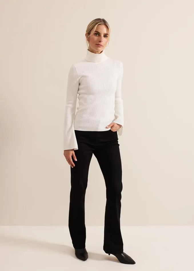 Phase Eight Fran Fluted Sleeve Ribbed Roll Neck Ivory Women Knitwear