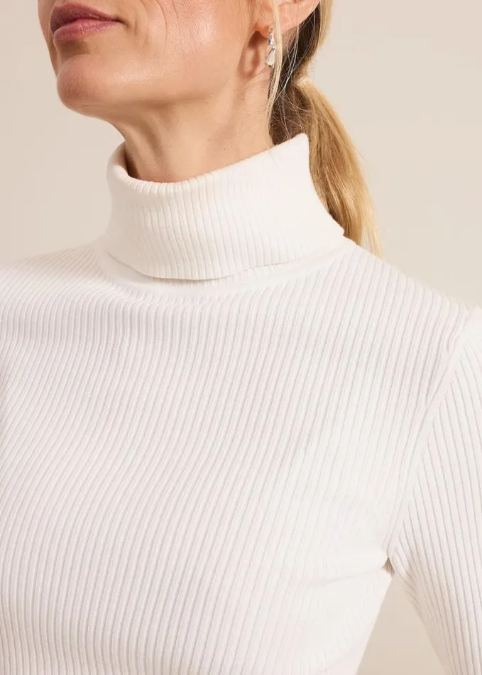Phase Eight Fran Fluted Sleeve Ribbed Roll Neck Ivory Women Knitwear