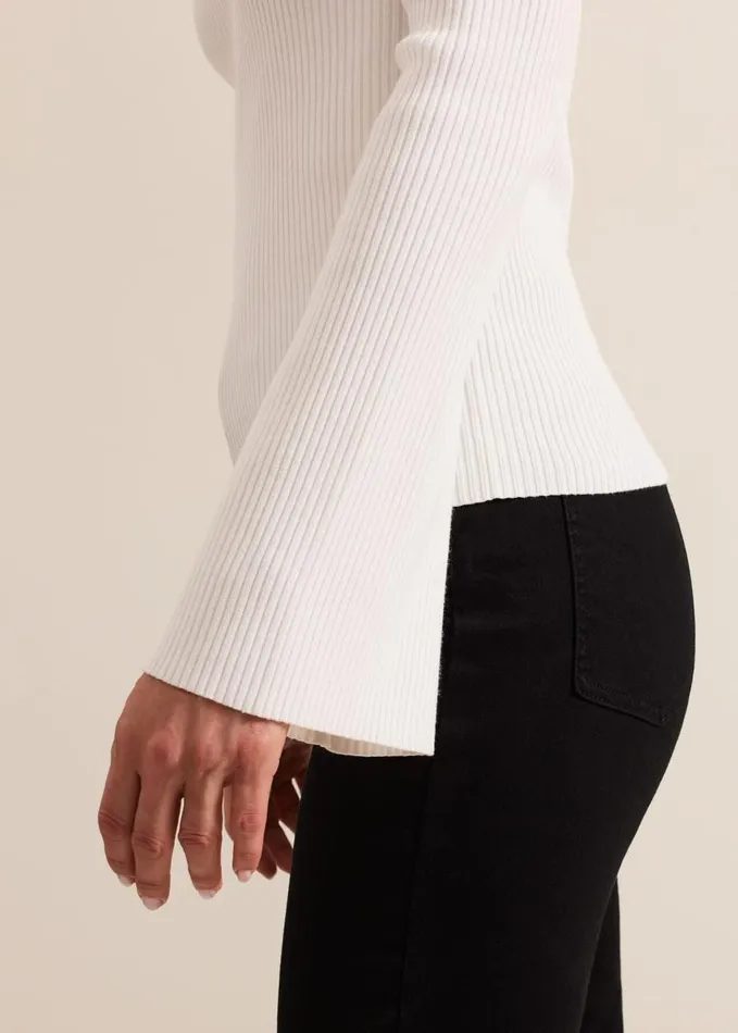 Phase Eight Fran Fluted Sleeve Ribbed Roll Neck Ivory Women Knitwear