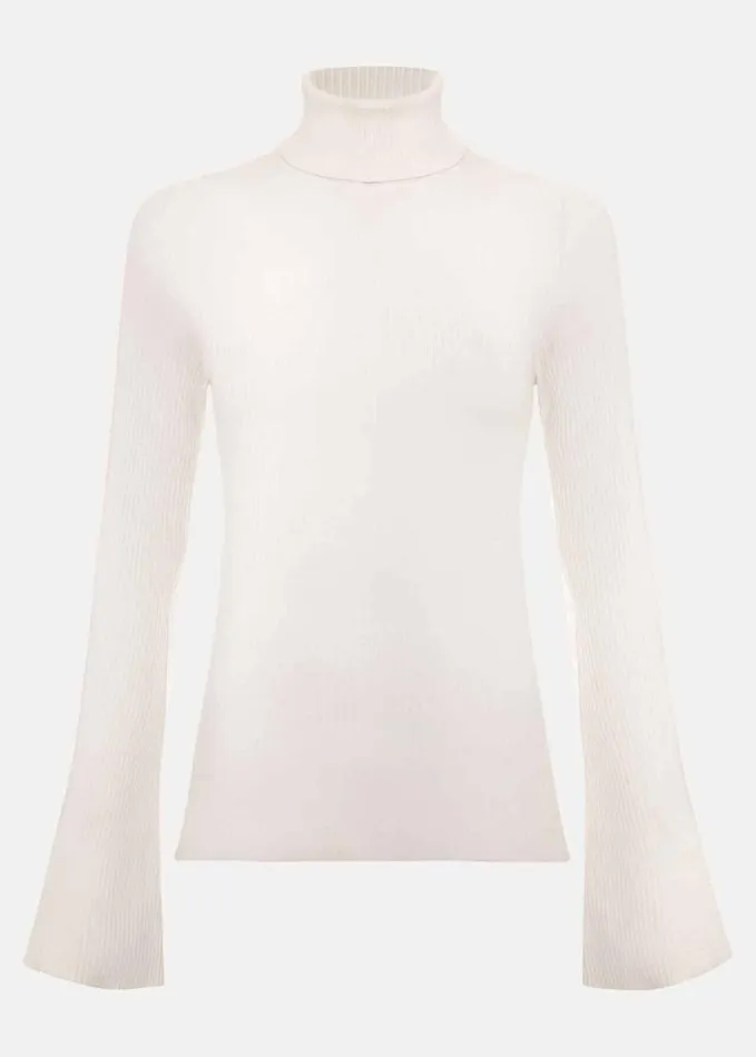Phase Eight Fran Fluted Sleeve Ribbed Roll Neck Ivory Women Knitwear