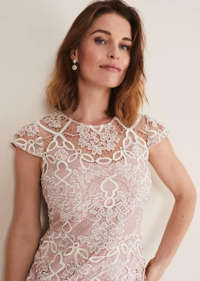 Phase Eight Francis Tapework Midi Dress Petal Women Dresses