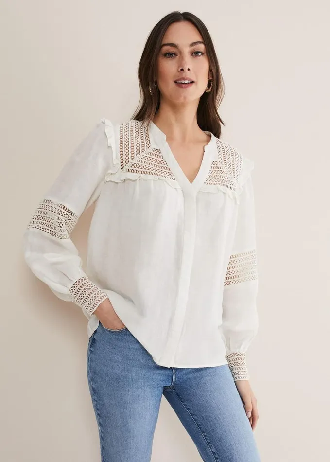 Phase Eight Franki Linen Blouse Ivory Women Shirts and Blouses