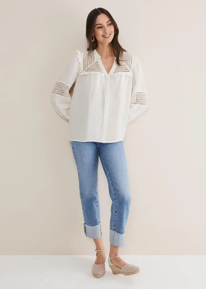 Phase Eight Franki Linen Blouse Ivory Women Shirts and Blouses