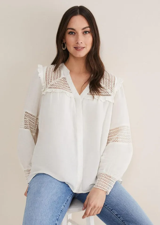 Phase Eight Franki Linen Blouse Ivory Women Shirts and Blouses