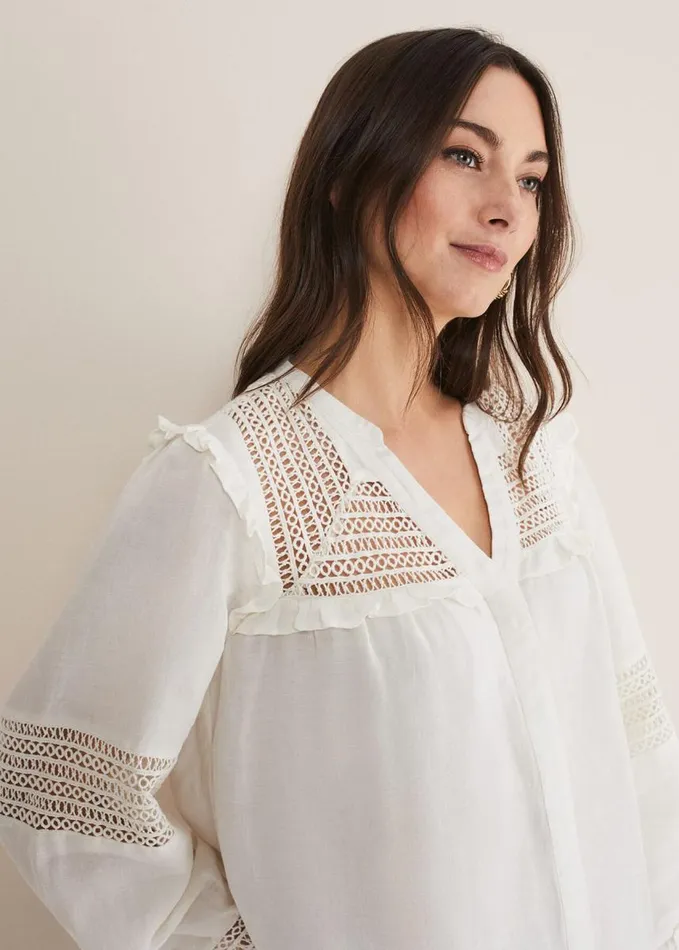 Phase Eight Franki Linen Blouse Ivory Women Shirts and Blouses