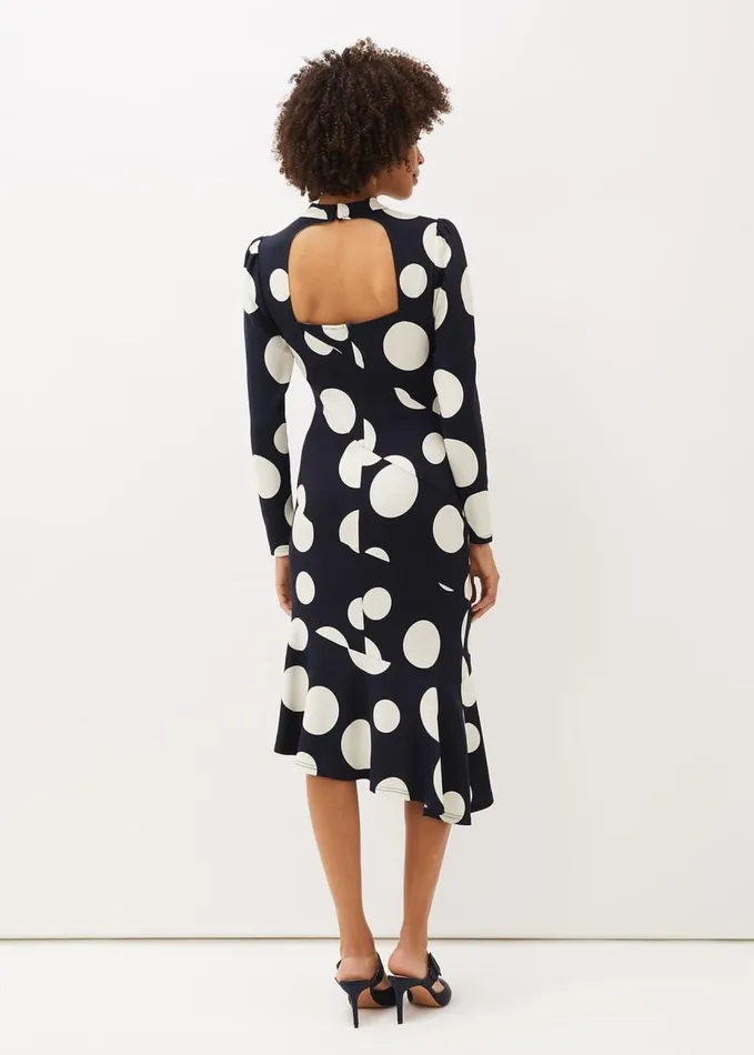 Phase Eight Gabi Spot Print Asymmetric Hem Dress Navyivory Women Dresses