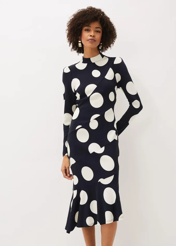Phase Eight Gabi Spot Print Asymmetric Hem Dress Navyivory Women Dresses