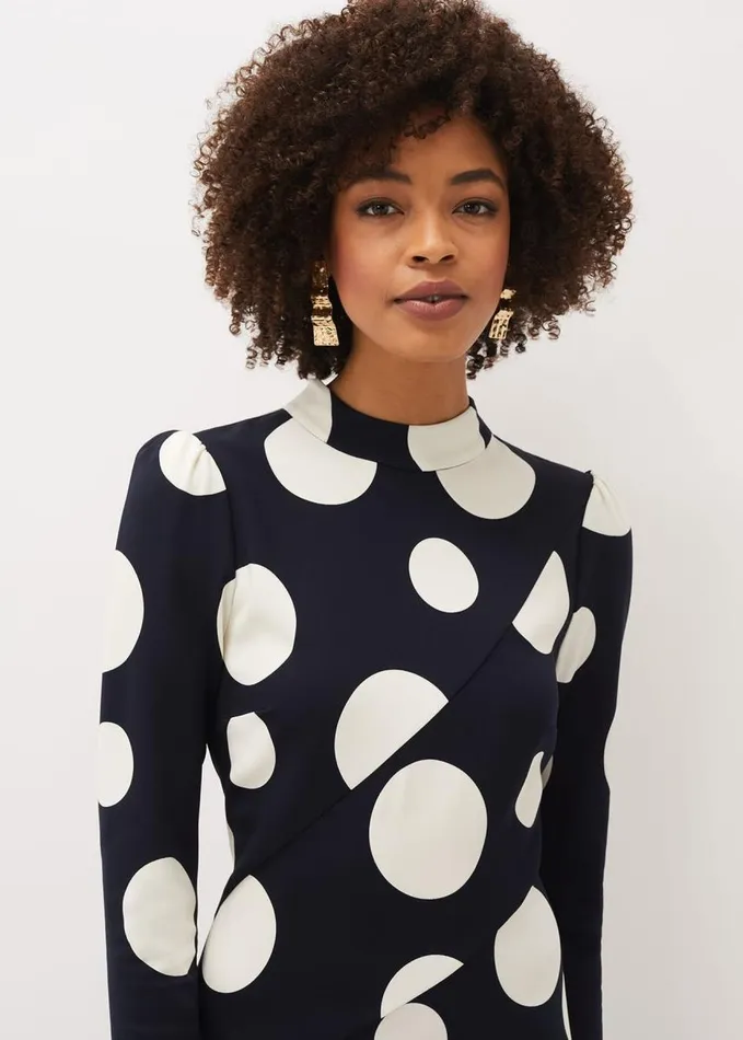 Phase Eight Gabi Spot Print Asymmetric Hem Dress Navyivory Women Dresses