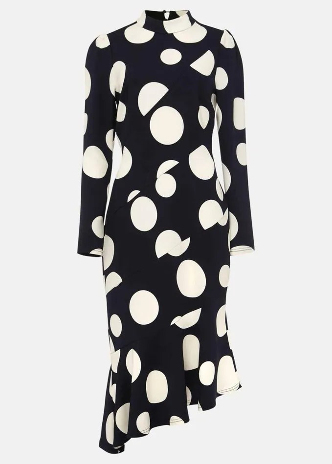 Phase Eight Gabi Spot Print Asymmetric Hem Dress Navyivory Women Dresses