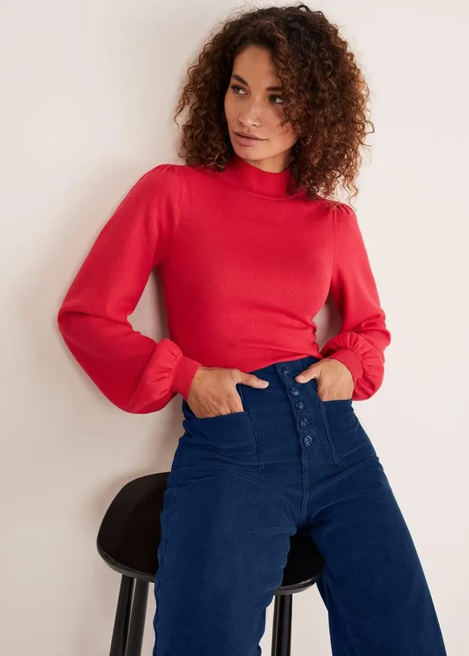 Phase Eight Gemma Balloon Sleeve Fine Knit Jumper Hot Pink Women Knitwear