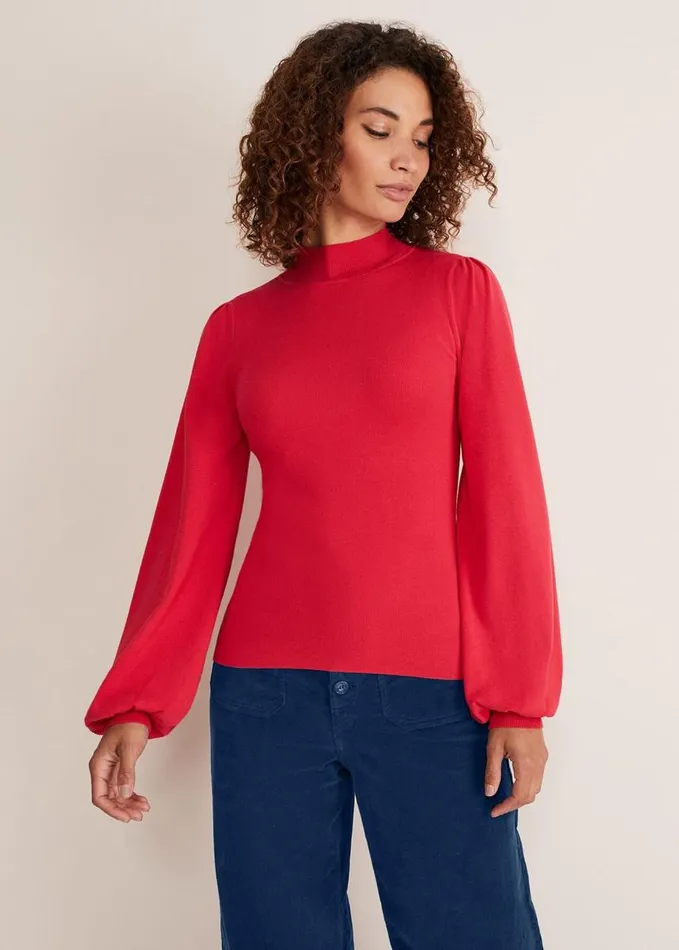 Phase Eight Gemma Balloon Sleeve Fine Knit Jumper Hot Pink Women Knitwear