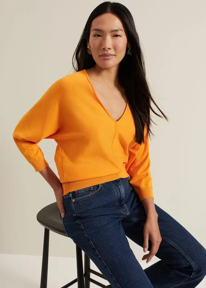 Phase Eight Gina V Neck Batwing Jumper Orange Women Knitwear