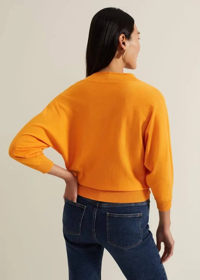 Phase Eight Gina V Neck Batwing Jumper Orange Women Knitwear