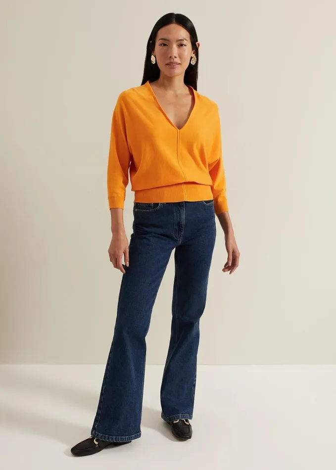 Phase Eight Gina V Neck Batwing Jumper Orange Women Knitwear