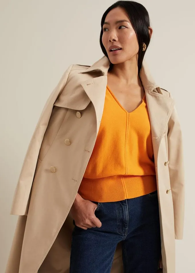 Phase Eight Gina V Neck Batwing Jumper Orange Women Knitwear