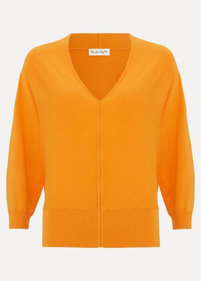 Phase Eight Gina V Neck Batwing Jumper Orange Women Knitwear