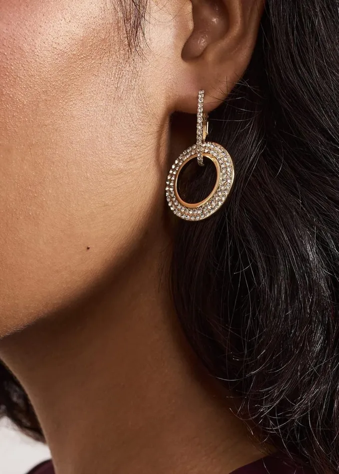 Phase Eight Gold Sparkle Circle Drop Earrings Gold Women Jewellery