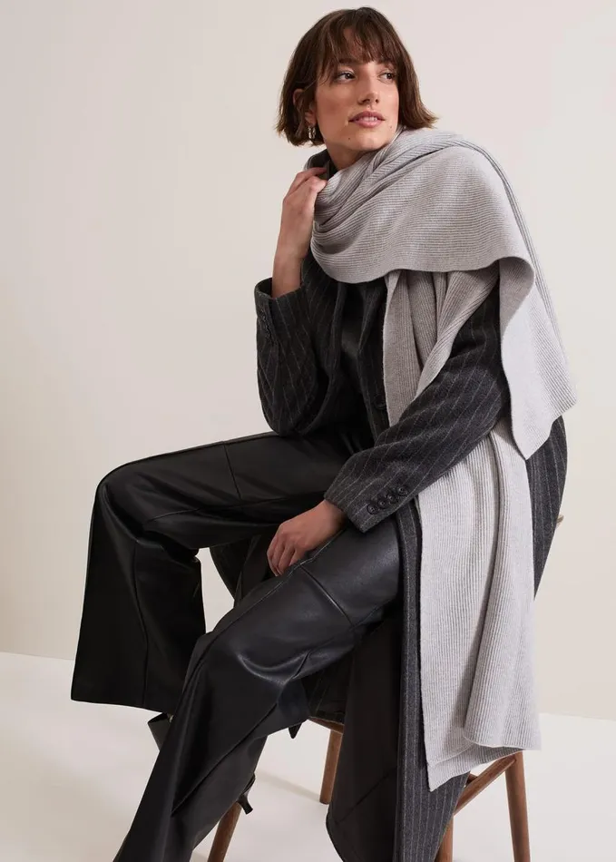 Phase Eight Grey Ribbed Oversized Scarf Grey Women Scarves