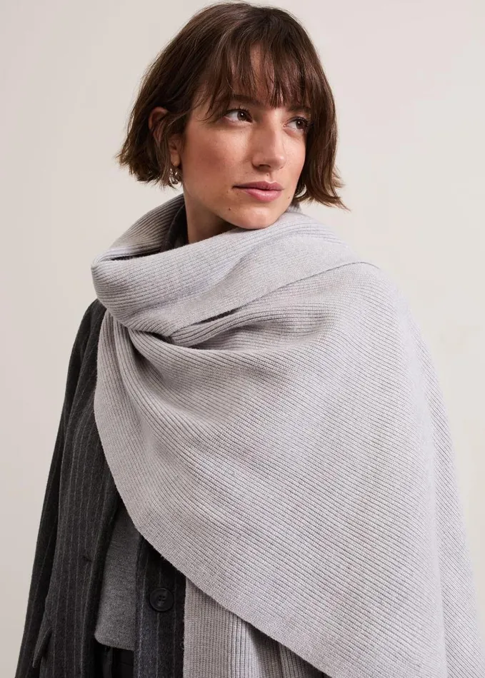 Phase Eight Grey Ribbed Oversized Scarf Grey Women Scarves
