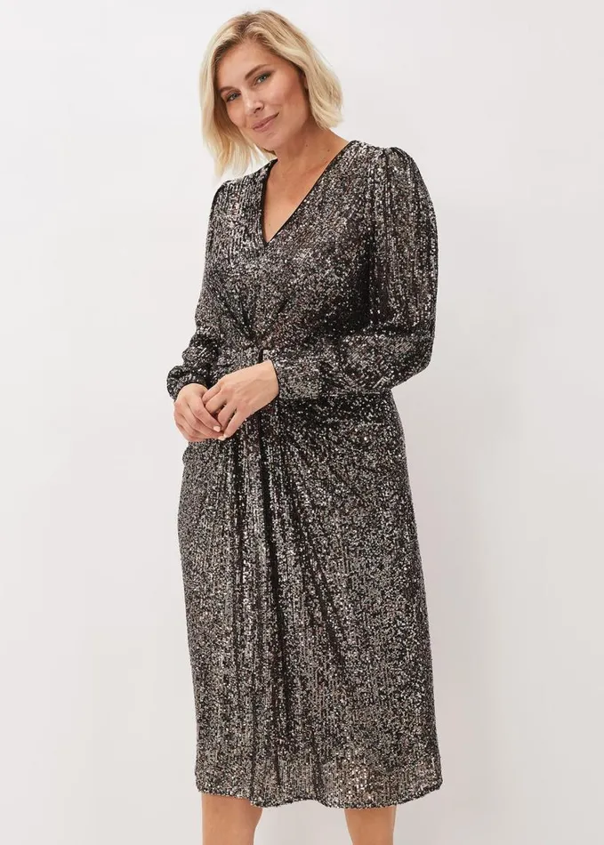 Phase Eight Haisley Sequin Sleeved Dress Bronze Women Dresses