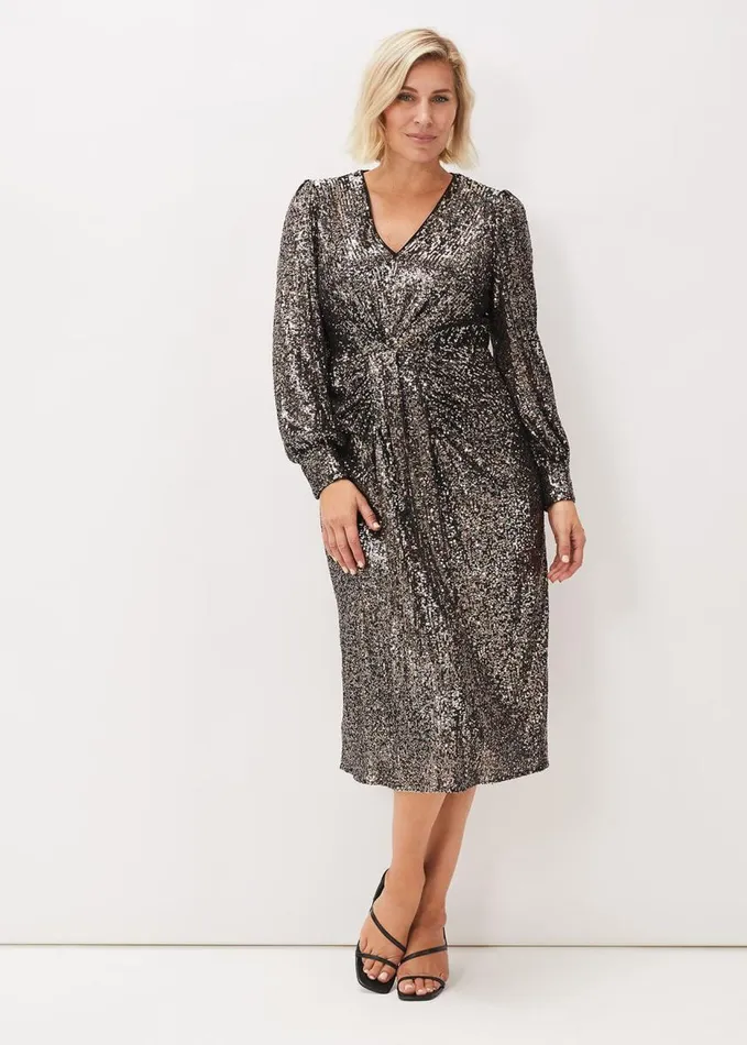Phase Eight Haisley Sequin Sleeved Dress Bronze Women Dresses