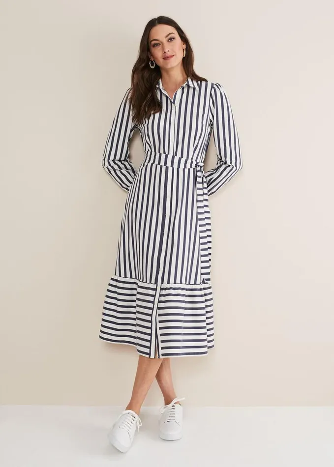 Phase Eight Henley Striped Midaxi Dress Navyivory Women Dresses