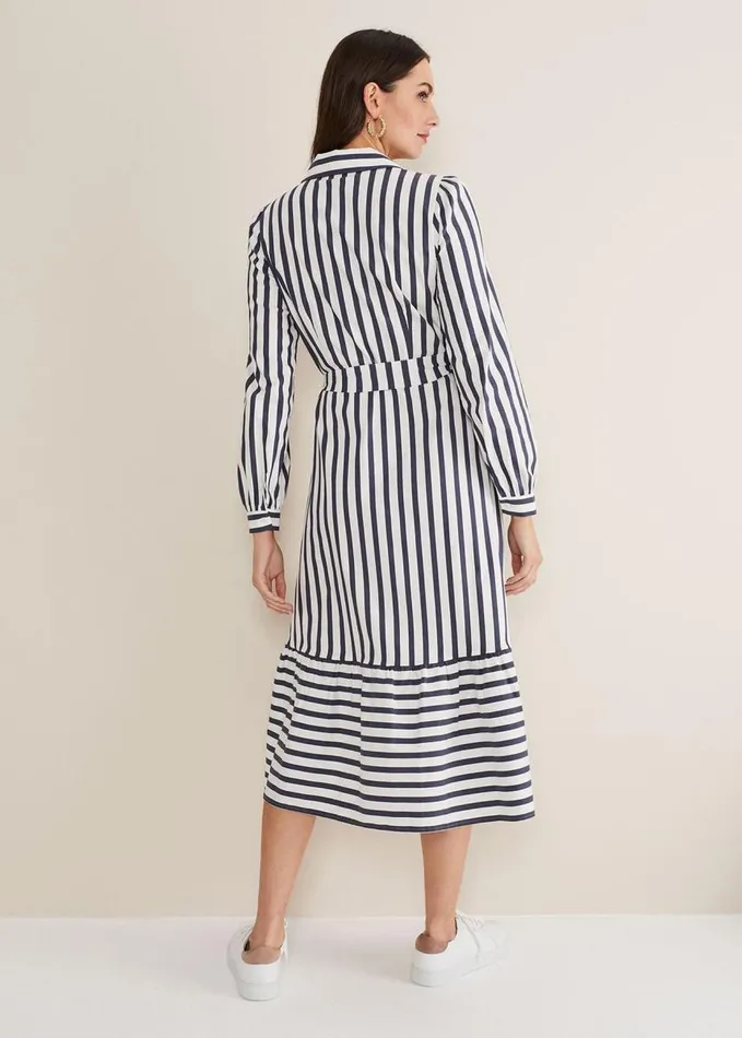 Phase Eight Henley Striped Midaxi Dress Navyivory Women Dresses