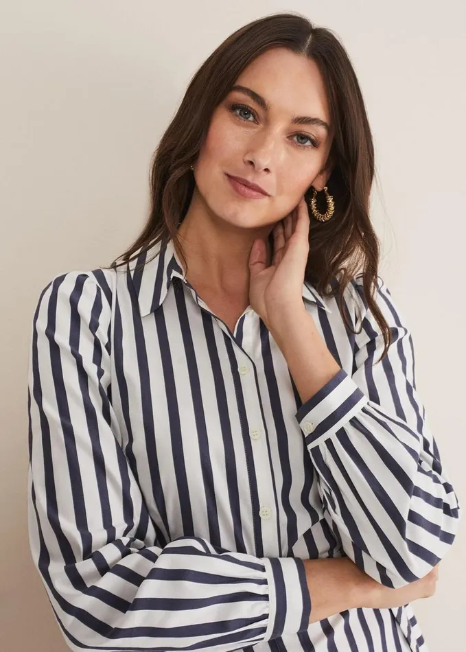 Phase Eight Henley Striped Midaxi Dress Navyivory Women Dresses