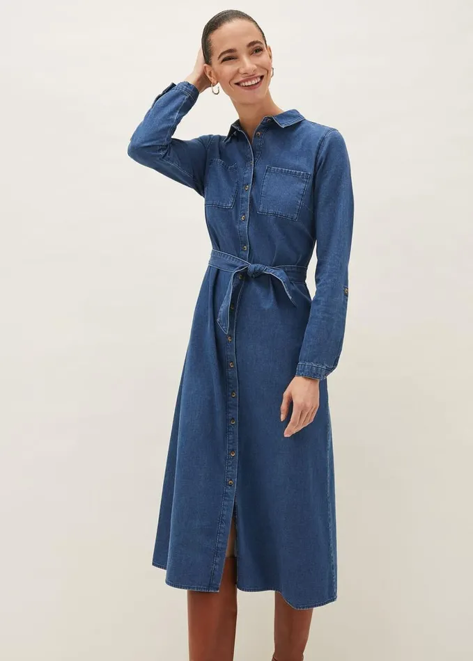 Phase Eight Hettie Denim Midi Dress Light Denim Women Dresses