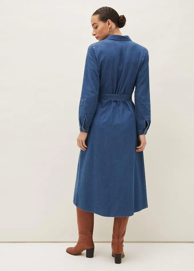 Phase Eight Hettie Denim Midi Dress Light Denim Women Dresses