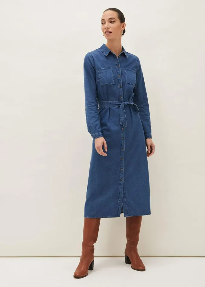 Phase Eight Hettie Denim Midi Dress Light Denim Women Dresses