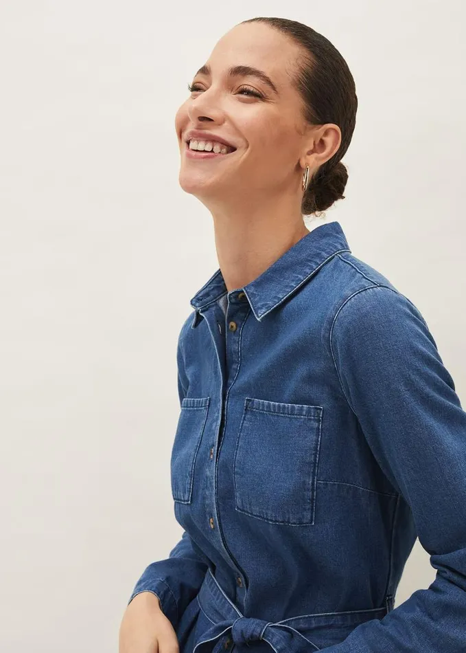 Phase Eight Hettie Denim Midi Dress Light Denim Women Dresses