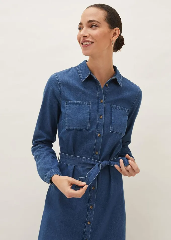 Phase Eight Hettie Denim Midi Dress Light Denim Women Dresses