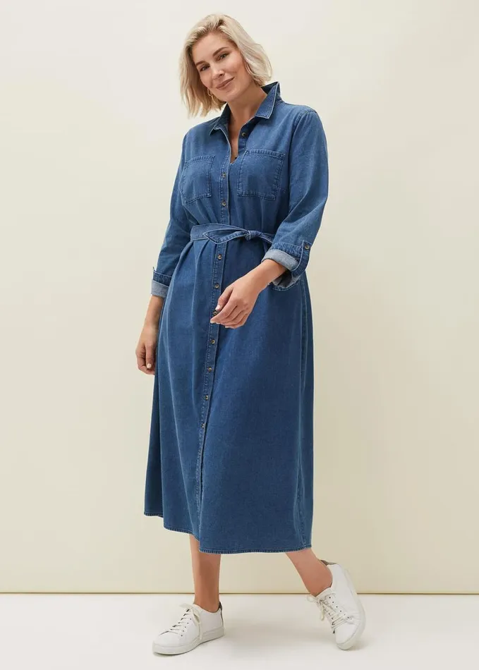 Phase Eight Hettie Denim Midi Dress Light Denim Women Dresses