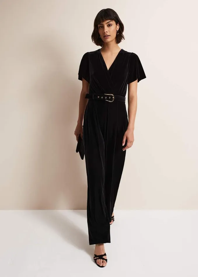 Phase Eight Holly Black Velvet Jumpsuit Black Women Dresses