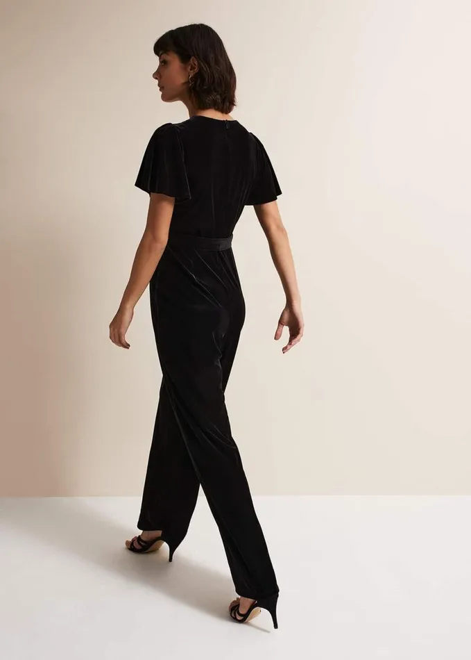 Phase Eight Holly Black Velvet Jumpsuit Black Women Dresses