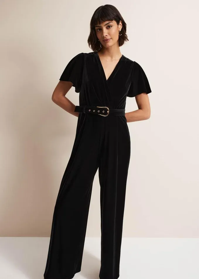 Phase Eight Holly Black Velvet Jumpsuit Black Women Dresses