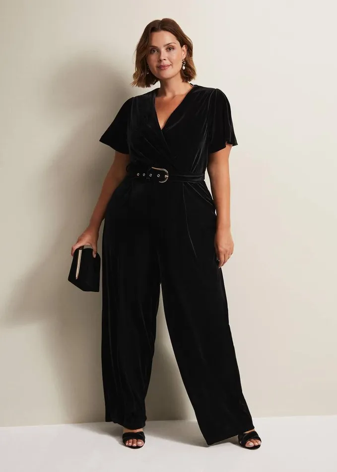 Phase Eight Holly Black Velvet Jumpsuit Black Women Dresses
