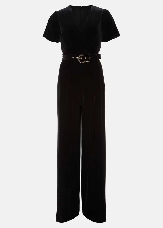 Phase Eight Holly Black Velvet Jumpsuit Black Women Dresses