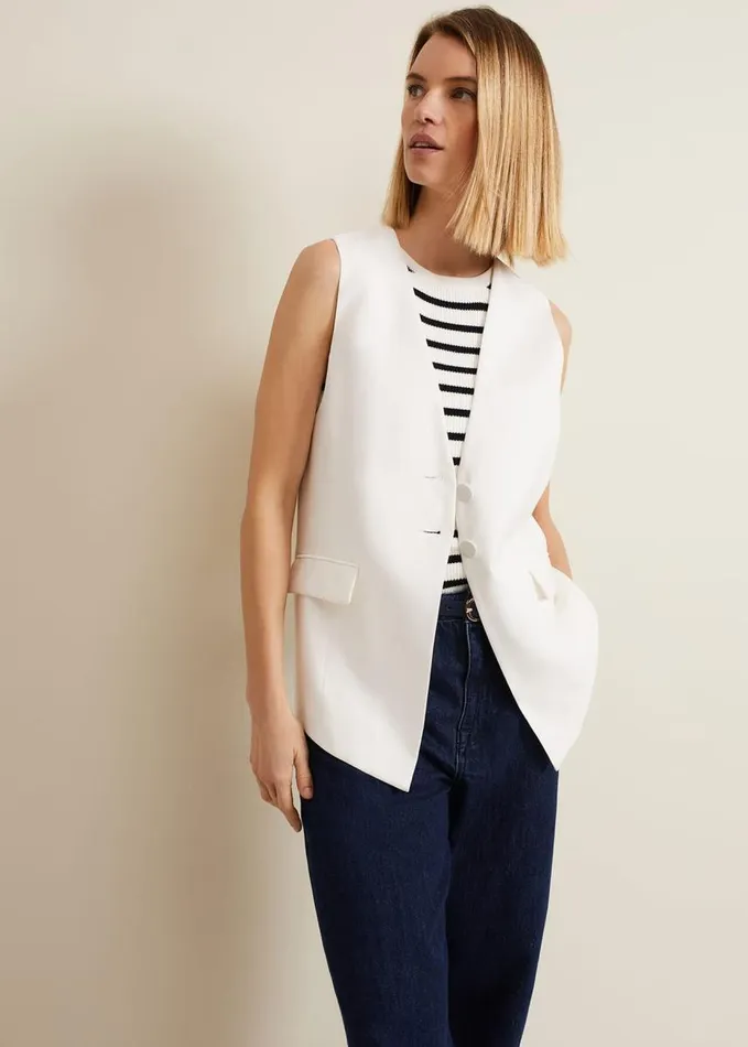 Phase Eight Inara White Longline Waistcoat White Women Jackets