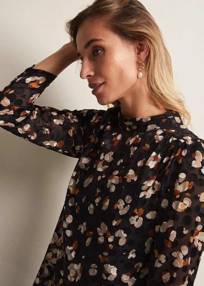 Phase Eight Jacey Leopard Spot Blouse Blackmulti Women Shirts and Blouses