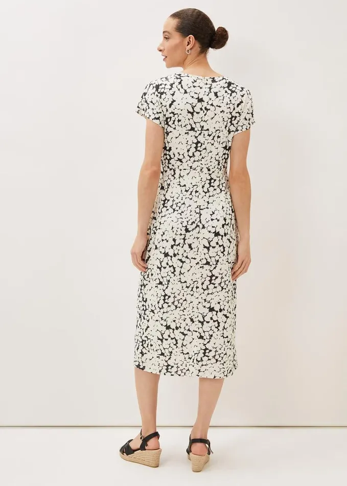 Phase Eight Jaelynn Ditsy Cowl Tie Waist Print Dress Smokeivory Women Dresses