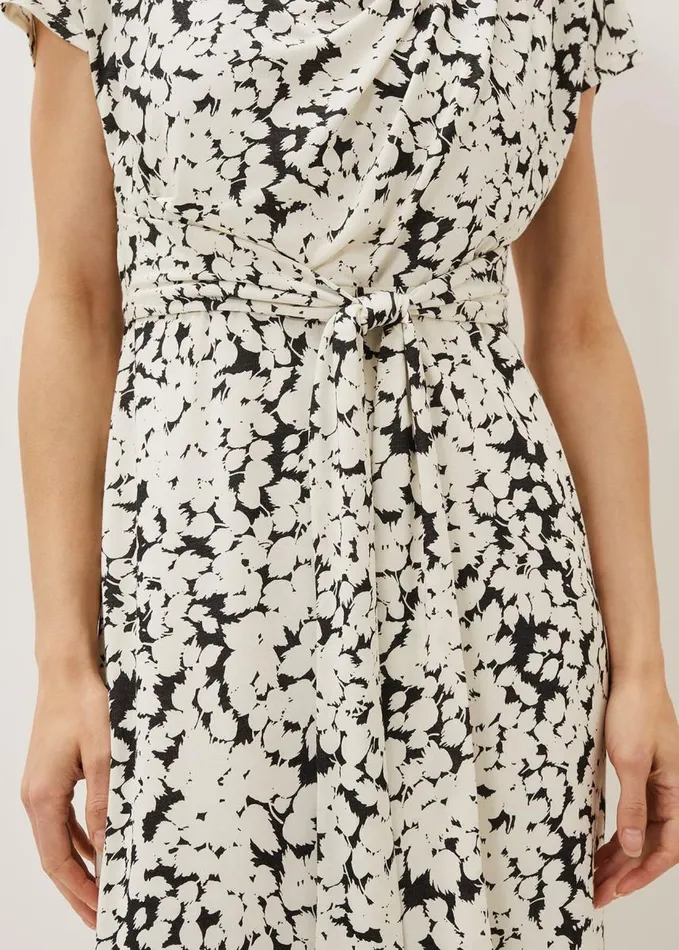 Phase Eight Jaelynn Ditsy Cowl Tie Waist Print Dress Smokeivory Women Dresses