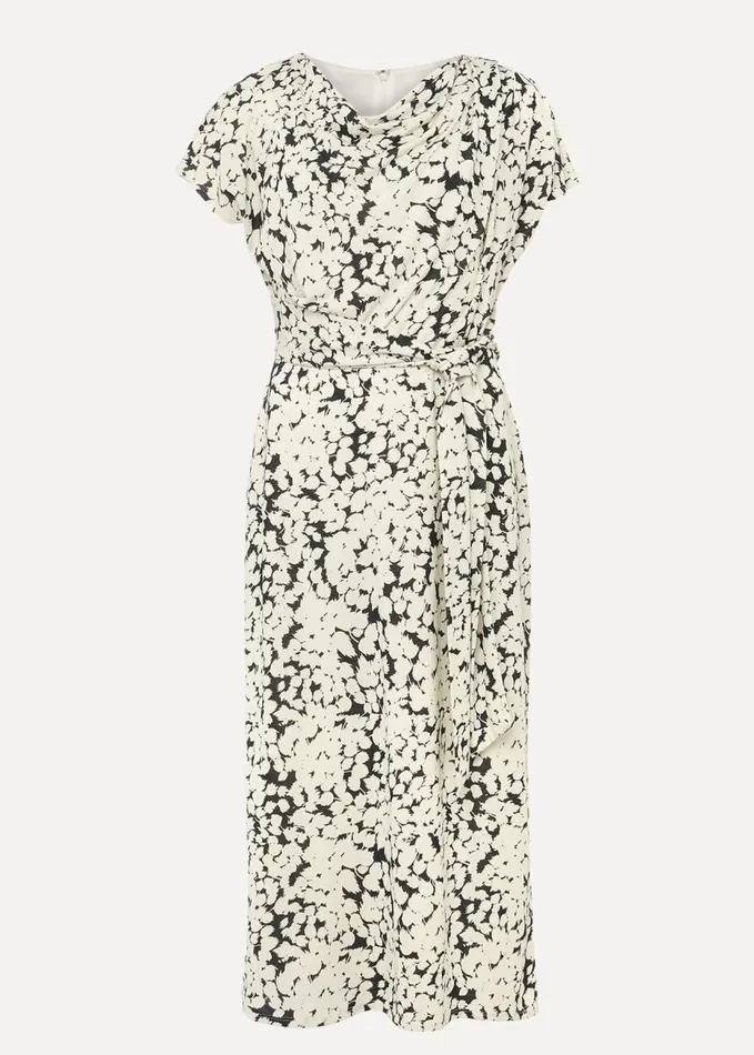 Phase Eight Jaelynn Ditsy Cowl Tie Waist Print Dress Smokeivory Women Dresses