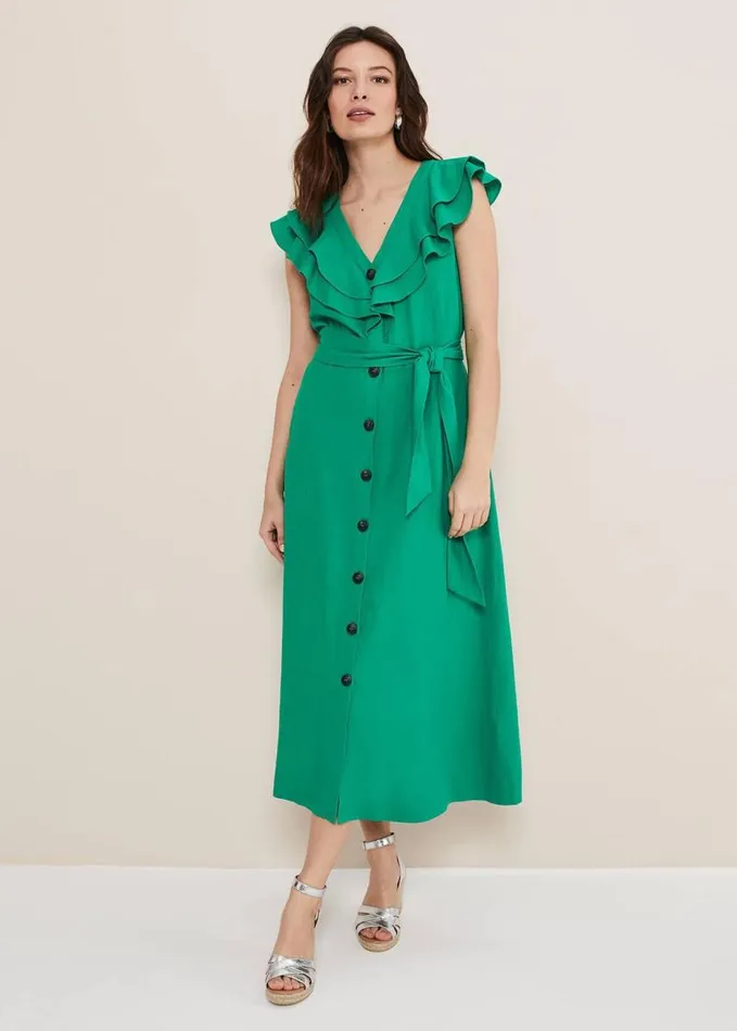 Phase Eight Jamilla Green Linen Midi Dress Green Women Dresses