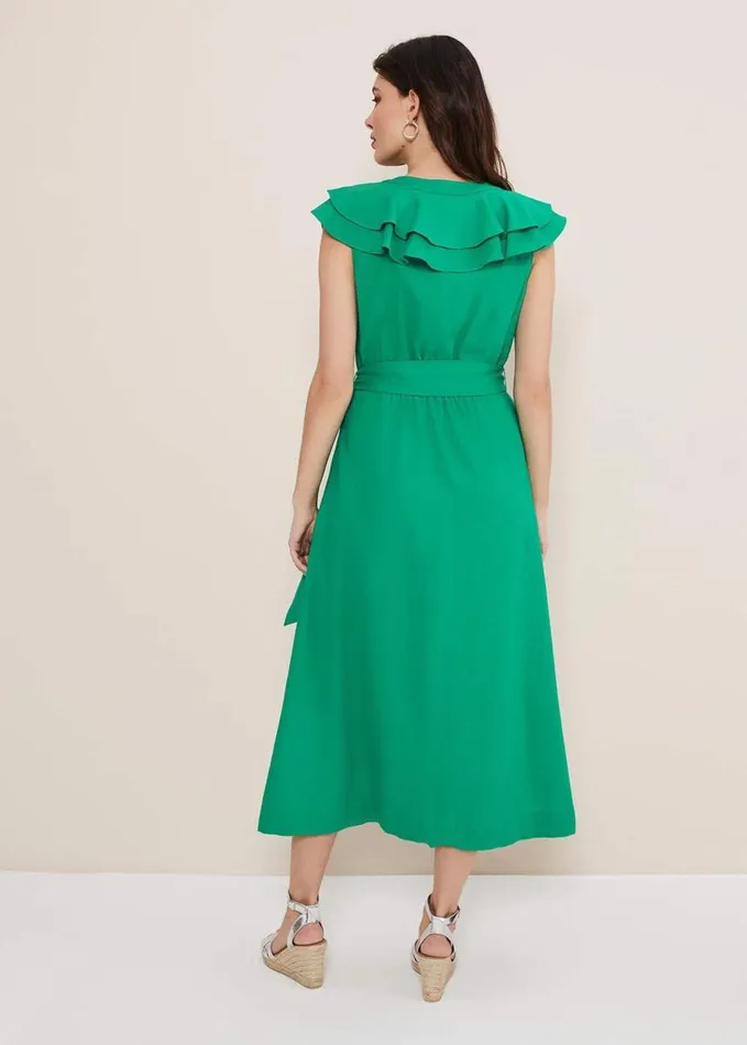Phase Eight Jamilla Green Linen Midi Dress Green Women Dresses