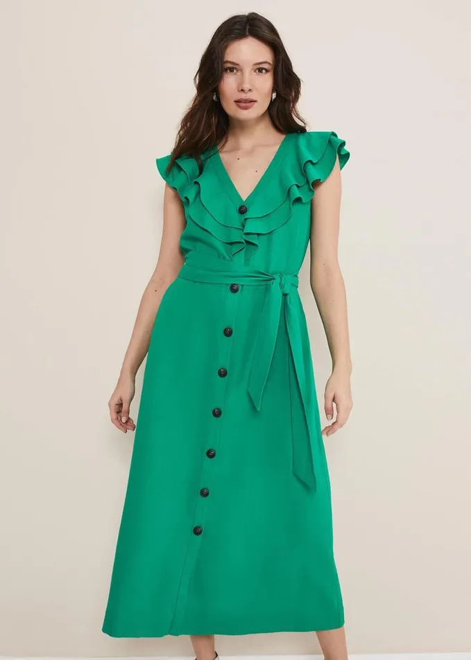 Phase Eight Jamilla Green Linen Midi Dress Green Women Dresses