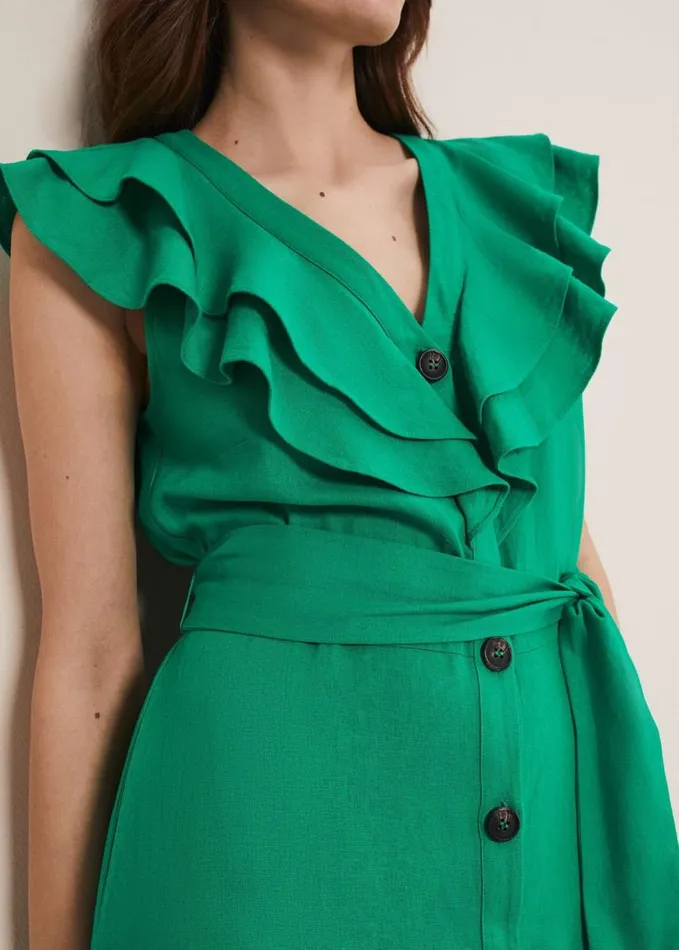 Phase Eight Jamilla Green Linen Midi Dress Green Women Dresses