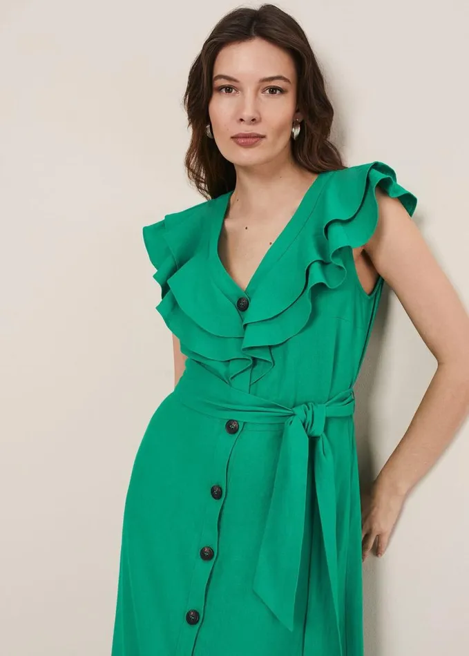 Phase Eight Jamilla Green Linen Midi Dress Green Women Dresses